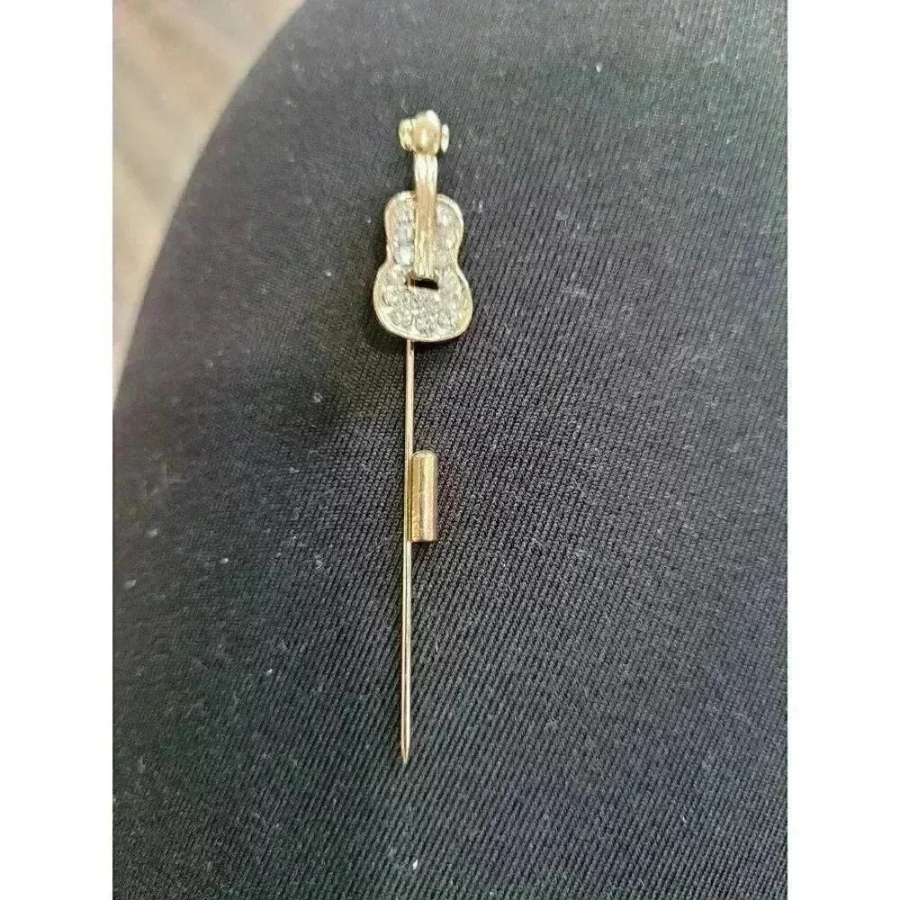 Guitar instrument brooch gems and gold